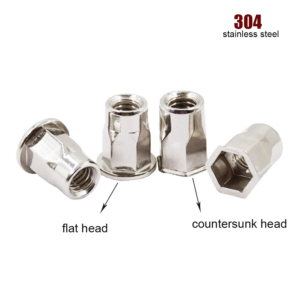 Фото 3/5/10/20 шт. M3 M4 M5 M6 M8 M10 M12 304 A2-70 Нержавеющая сталь с шестигранной головкой и плоской потайной головкой, заклепка, гайка, вставка, гайки №1
