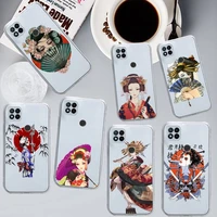 japanese geisha culture pattern phone case transparent for xiaomi redmi note x f poco 10 11 9 7 8 3 i t s pro cover shell coque