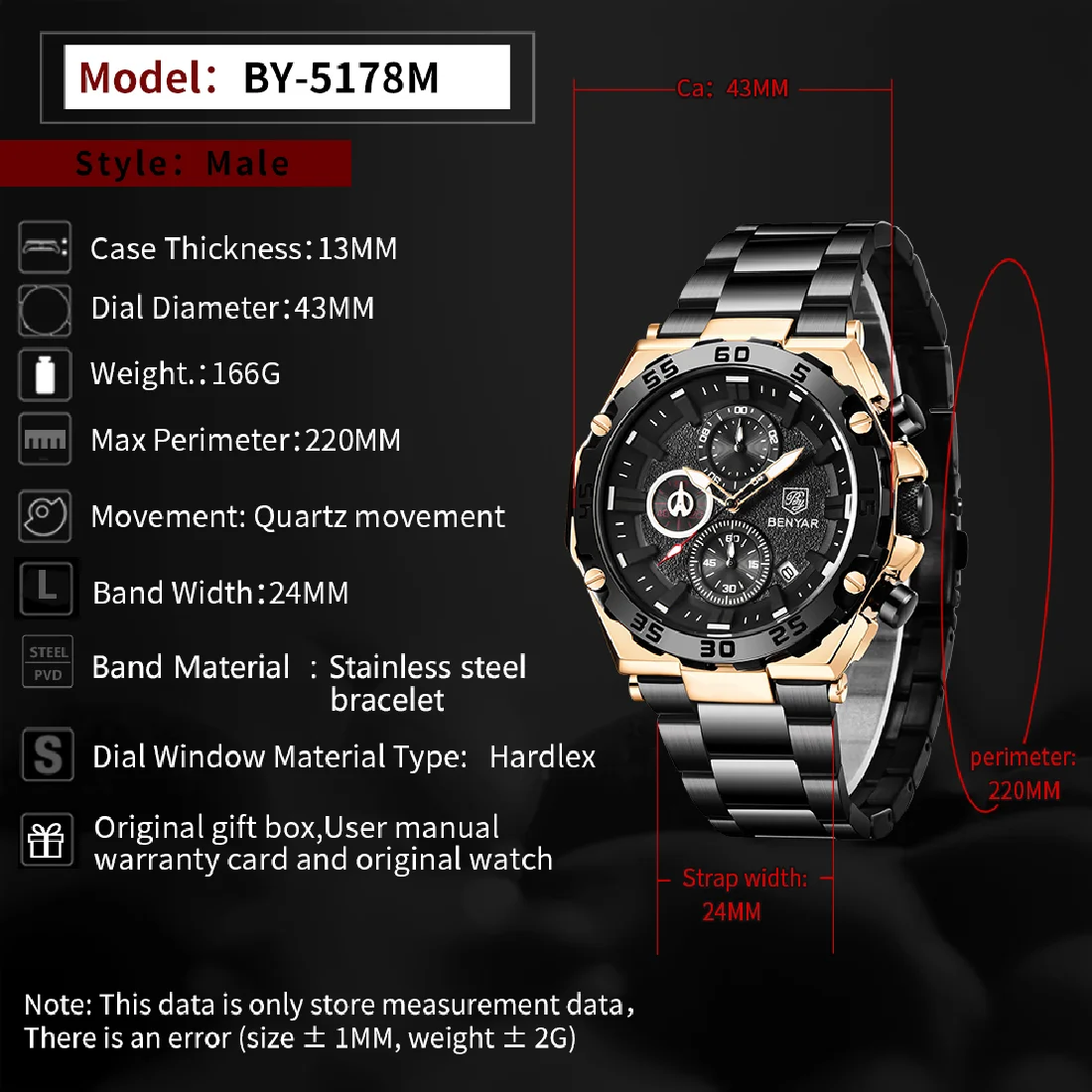 

BENYAR New Luxury Men Quartz Wristwatches Waterproof 30M Stainless Steel Business Chronograph Watch for Men reloj hombre