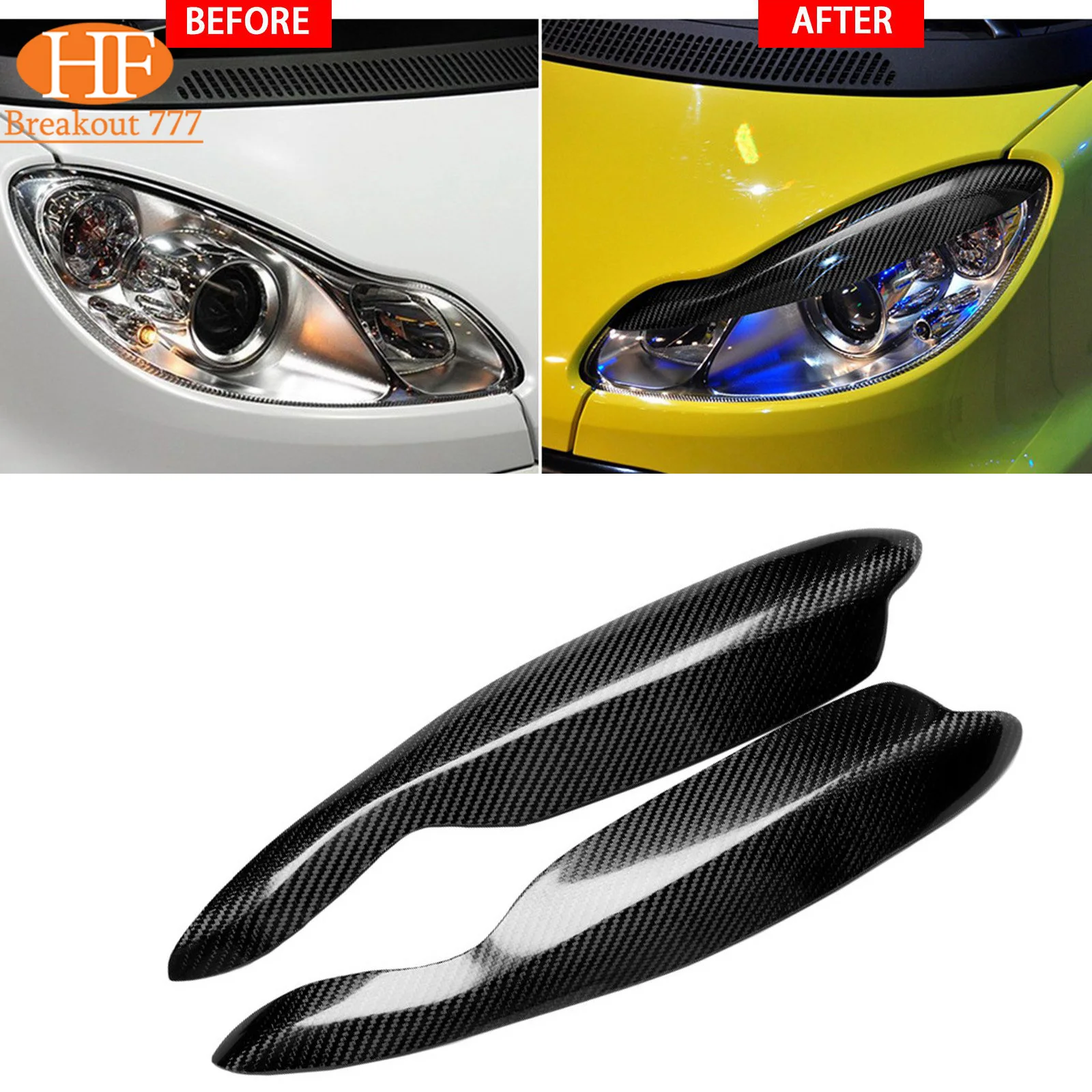 Фото Для Benz Smart Fortwo W451 2007-2014 накладка на переднюю фару из углеродного волокна №1