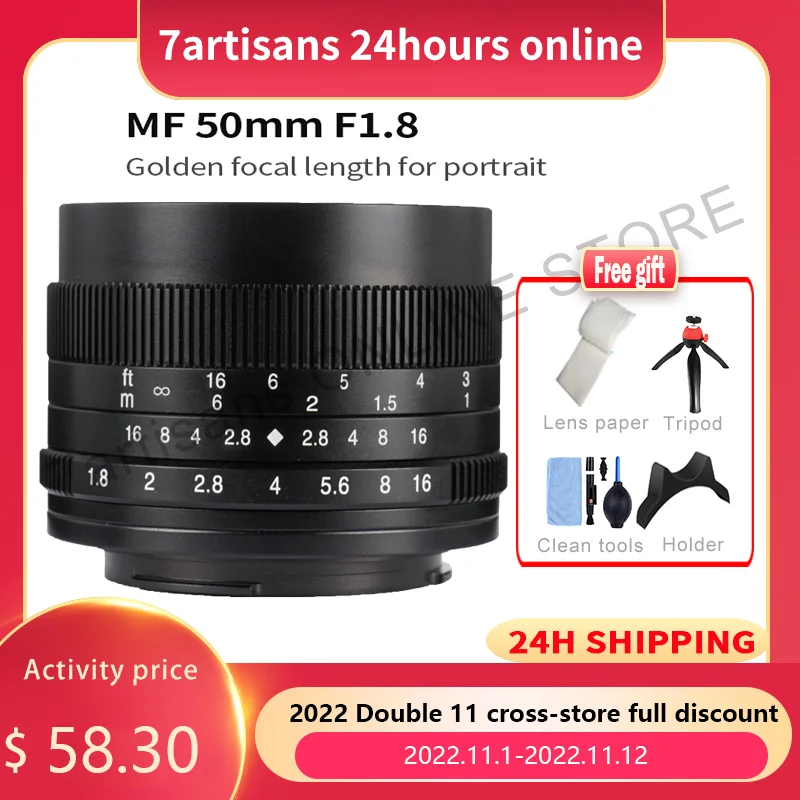 

7artisans 50mm f1.8 Large Aperture Portrait Manual Focus Micro Camera Lens Fit for Canon eos-m Mount E-Mount Fuji FX-Amount