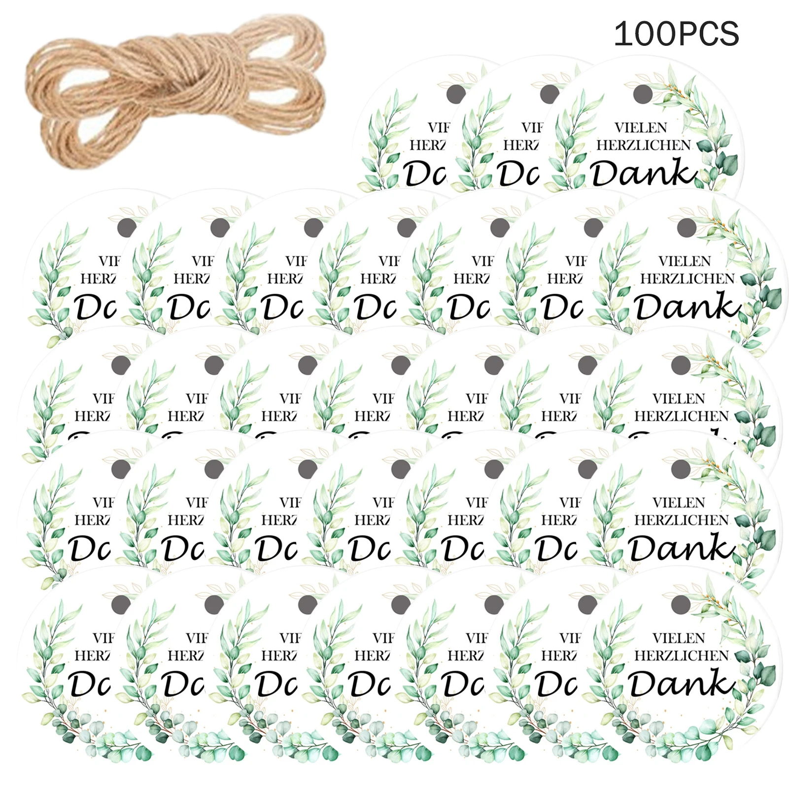 

100pcs 5cm Round Pendant With String Thank You Gift Tags Paper Leaf Patterns Easy To Use Birthday Thanksgiving Day Wedding