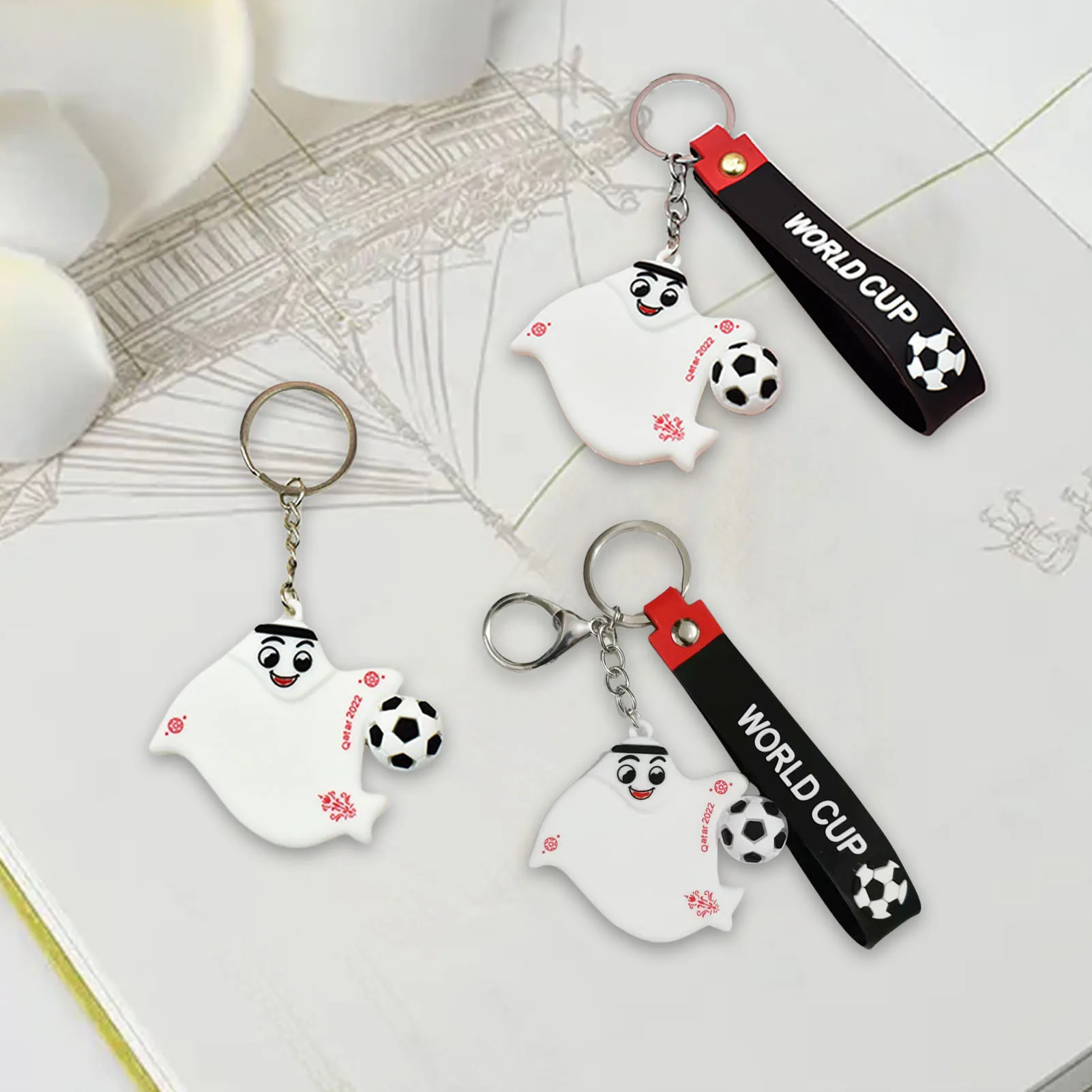 

2022 World Football Match Cup Qatar Mascot Keychain For Football Fans Men Gift Cute Cartoon Keyring Pendant Key Chain Accessorie