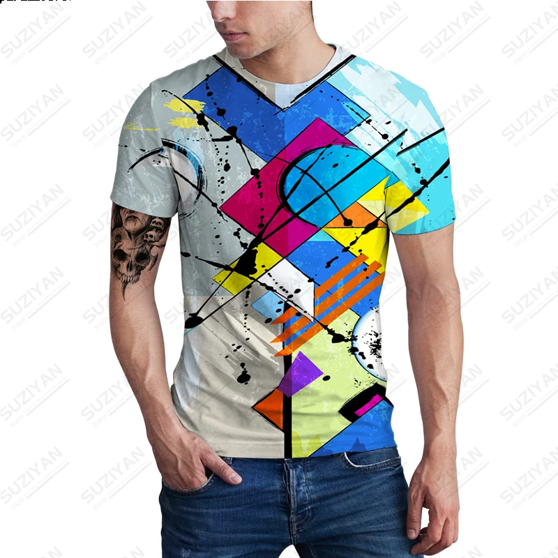 

2023 Summer New Men's Creative Graffiti 3D Printing T-shirt Contrast Color Personalized Casual Summer Men's Plus Size Clothing