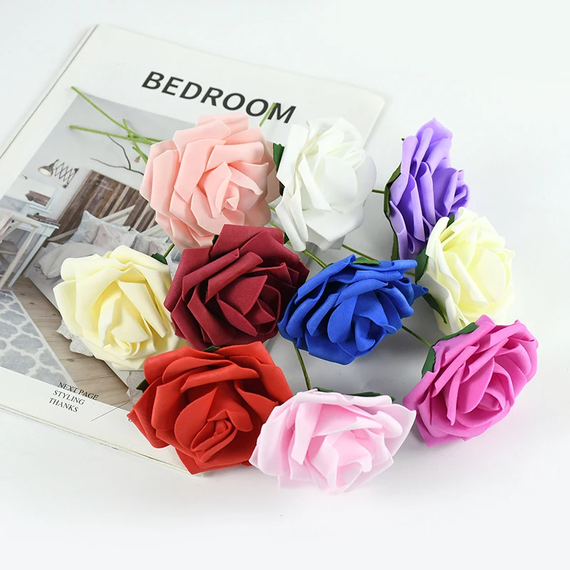 

10/20/25/30pcs 8cm Artificial Foam Rose Flowers Bridal Bouquets For Wedding Table Home Party Decorations DIY Simulation Garland