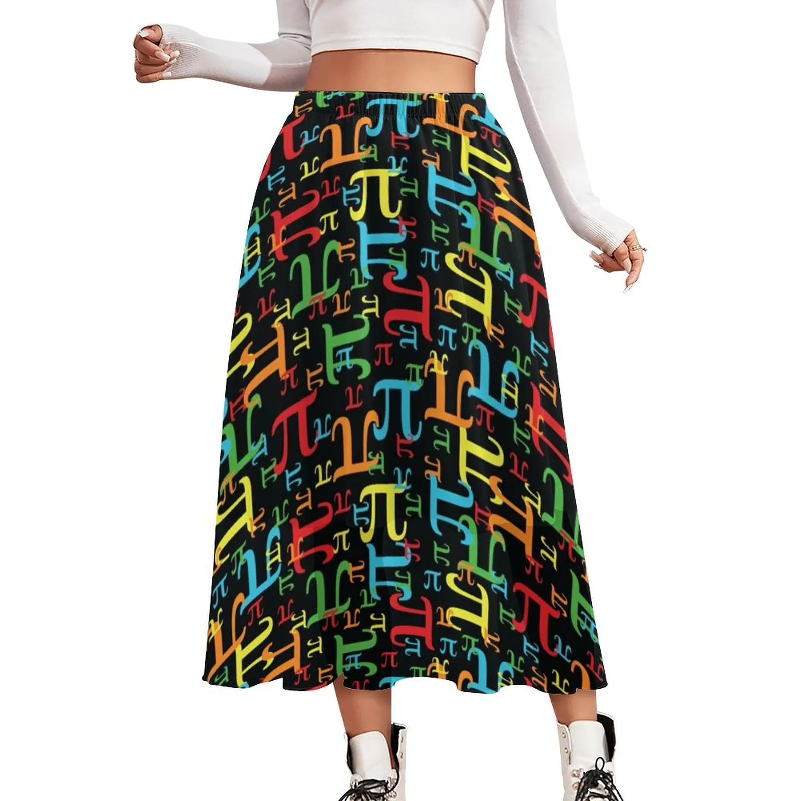 

Colorful Math Skirt Neon Pieces of Pi Modern Boho Skirts Spring Harajuku Elastic Waist Chiffon Printed Oversized Casual Skirt