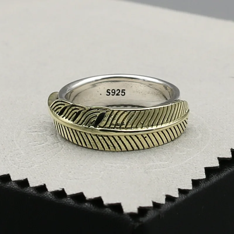 

Thai Silver Retro Ring Original S925 Sterling Silver Jewelry Gold Couple Feather Ring