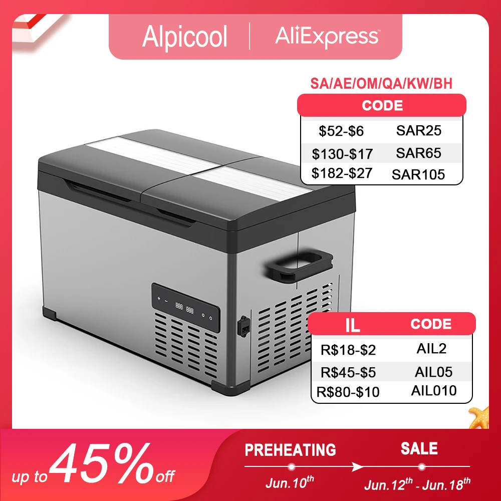 Portable Alpicool 35L/45L/55L Car Refrigerator 12V/24V 220V Home Use Mini Ice Box Auto Fridge Compressor Quick Freezer