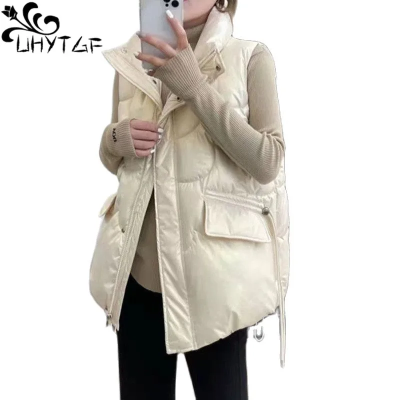 Теплый жилет UHYTGF Женский яркий хлопковый пуховик жилеты для женщин куртка без