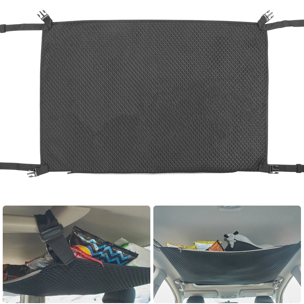

SUV Roof Organizer Long Trip Mesh Bag Adjustable Sundries Storage Pouch with Zipper Buckle Camping Storage Bag SUV Accessories