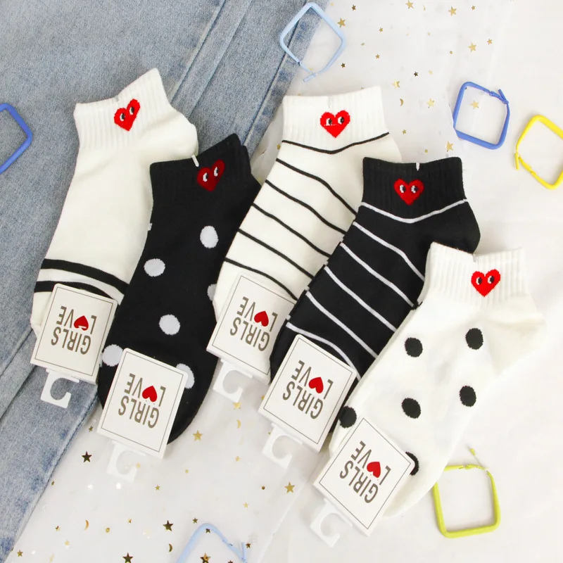 10 Pairs Low Tube Cotton Socks Woman Japanese Style Girl Ankle Socks Summer Fashion Printed Breathable Short Socks Funny Socks