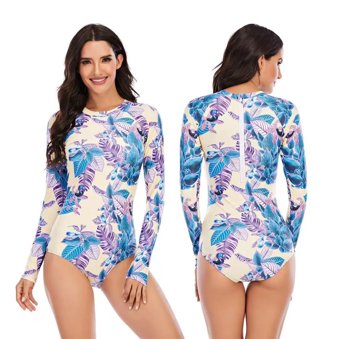

Long Sleeve One Piece Swimsuit Women Swimwear Swim Suit Rash Guard Pad Bathing Suit Surf Outdoor Swimming Suits For Women