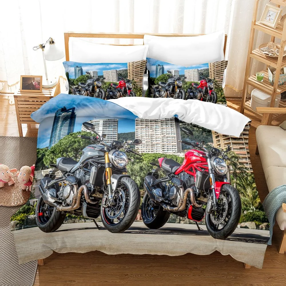 

Motorcycles of All Styles Pattern Bed Sheet and Quilt Set Comes In A Wide Range of Sizes and Styles