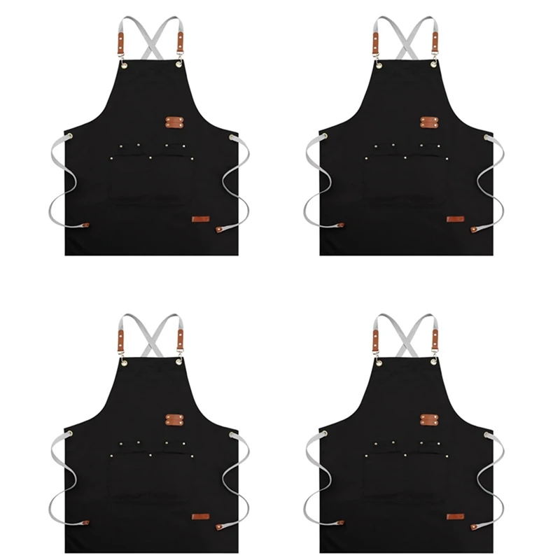 

4X Chef Apron-Cross Back Apron For Men Women,Cooking Aprons With Adjustable Straps And Large Pockets(Black)
