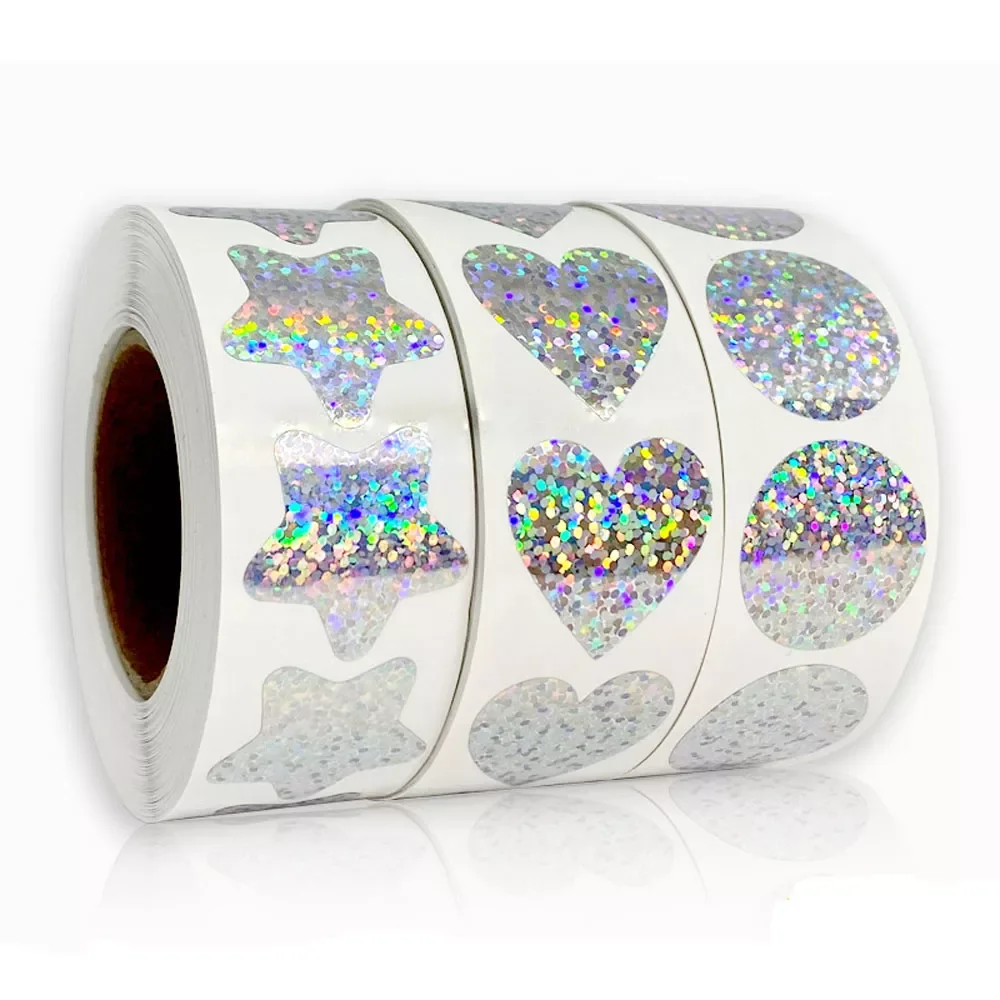 

Exquisite 50-500pcs Laser Blank Love Heart Stars Round Stickers Handmade Decoration Holiday Birthday Party Sealing Label Sticker