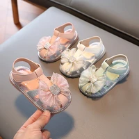 children pink girls wedding sandals 2022 summer new covered toes soft fashion kids with bow hook loop casual shoes for beach