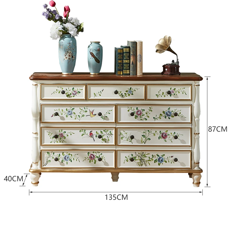 

Pastoral Painted Doorway Shoe Cabinet European TV Cabinet Solid Wood Foyer Entrance Cabinet