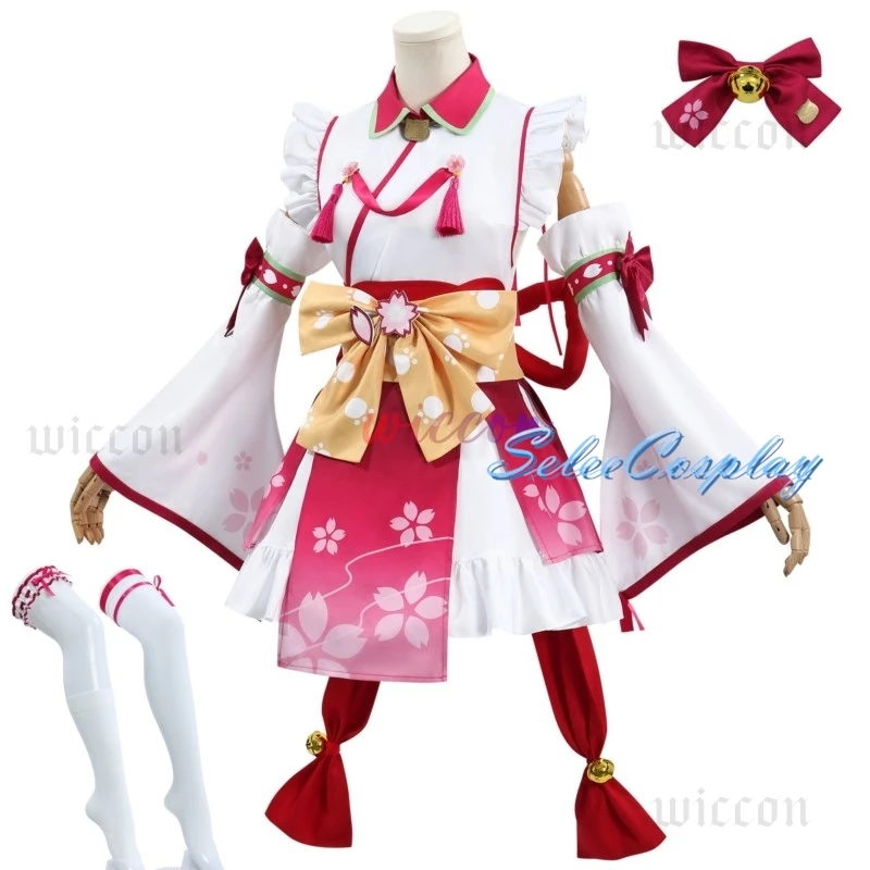 Sakura Miko Cosplay Costume Wig VTuber Hololive Performance Halloween Christmas Fancy Party Props