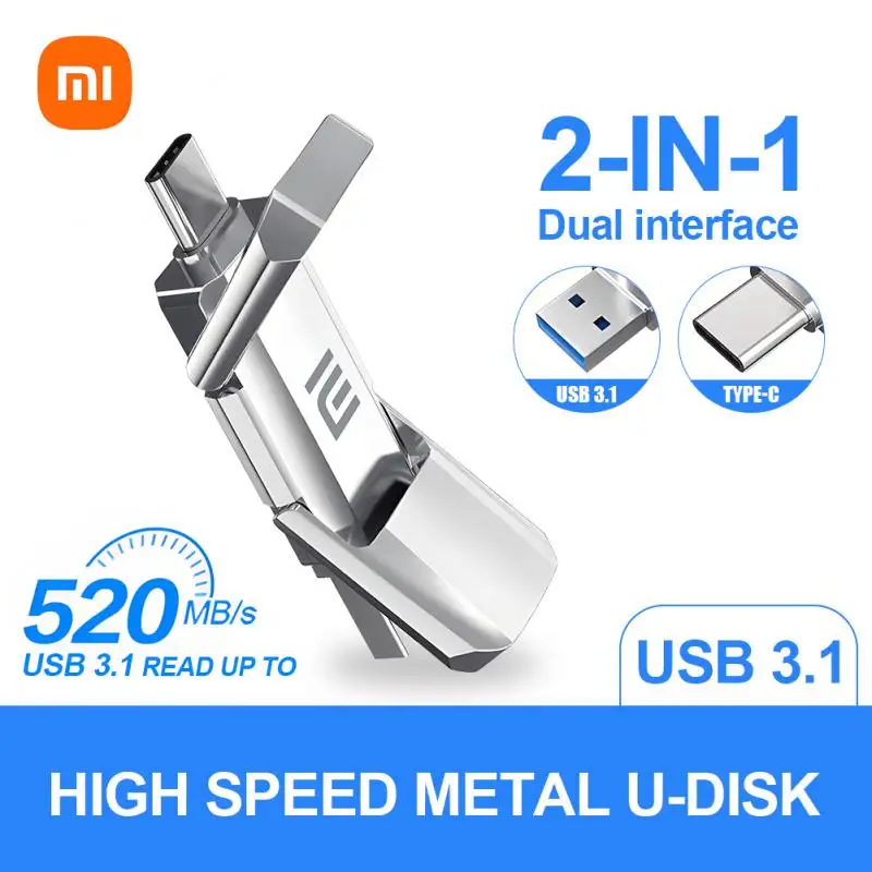 

XIAOMI 2 IN 1 Metal OTG 128GB 64GB Flash Drive USB 3.1 32GB Pen Drives 16GB Memory Stick Gifts Type C Adapter 1TB U Disk 2T