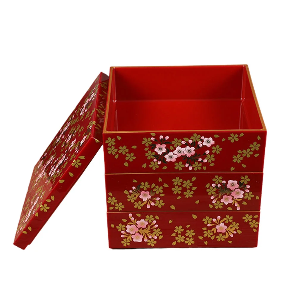 

Japanese with Cherries Three- layer Bento Box Vintage Traditional Sushi Container Box Snack Serving Box with Lid for Restaurant