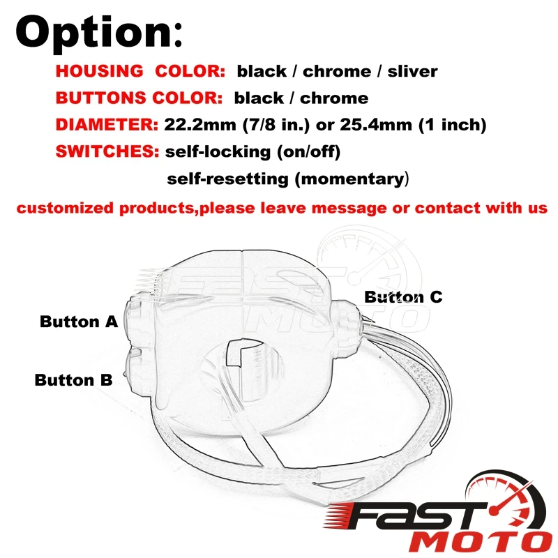 Черный 22 мм, 7/8 дюйма, 25 мм, 1 дюйм, руль, кнопка управления, переключатель, клаксон, вспомогательный сигнал поворота, фотоэлемент для BMW Cafe Racer
