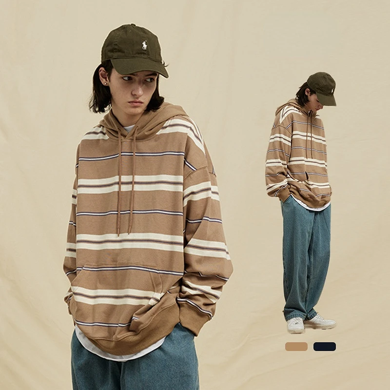 Japan Korea Style Fashion Striped Hoodies Men Pullovers Harajuku  Sweatshirts Male Loose Coats Student Casual Tops Pullover