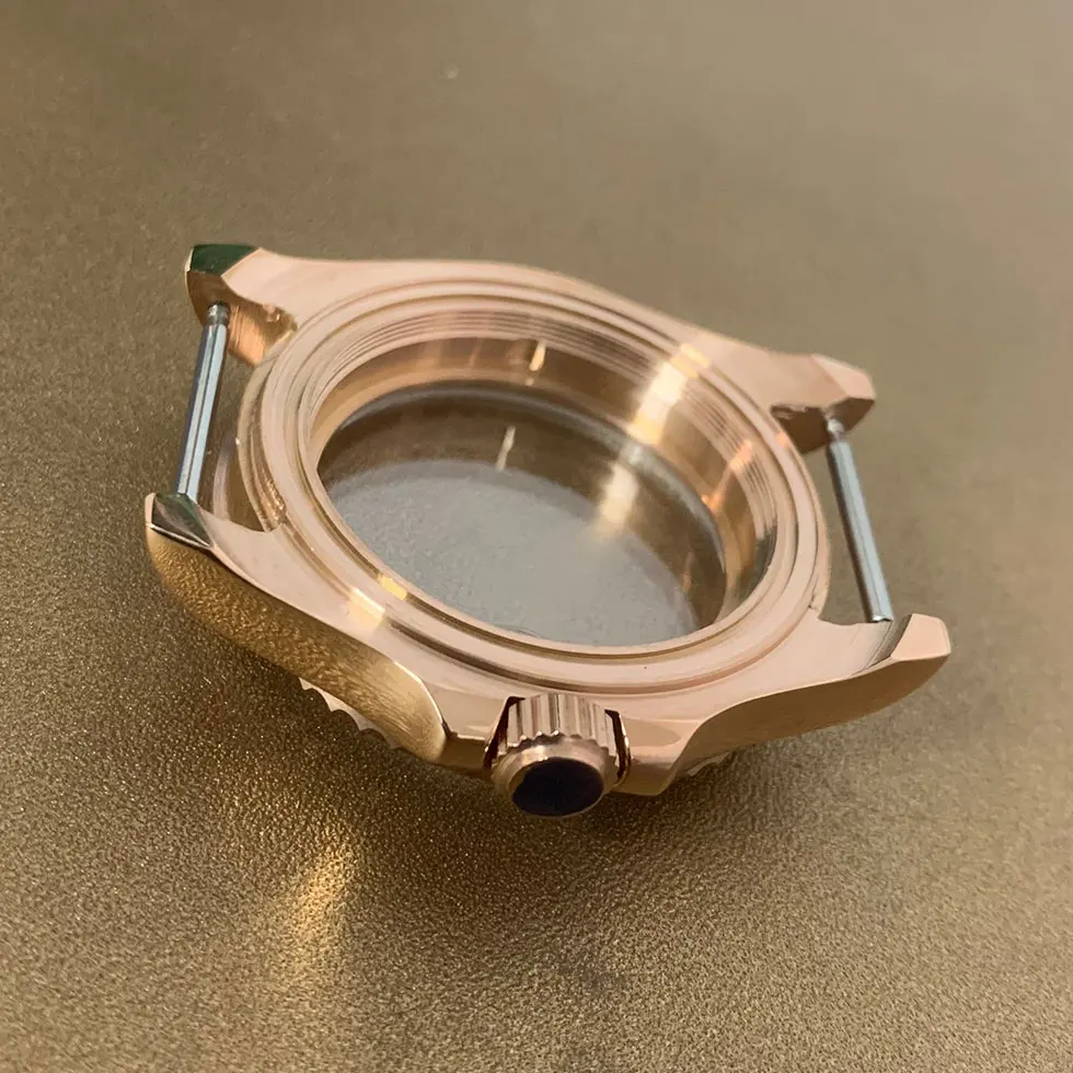 40mm Watch Case Two-way Rotation PVD Rose Gold Sapphire Mirror Fit Miyota 8215 8205 Mingzhu2813 2836 GMT3804 Movement Men Watch