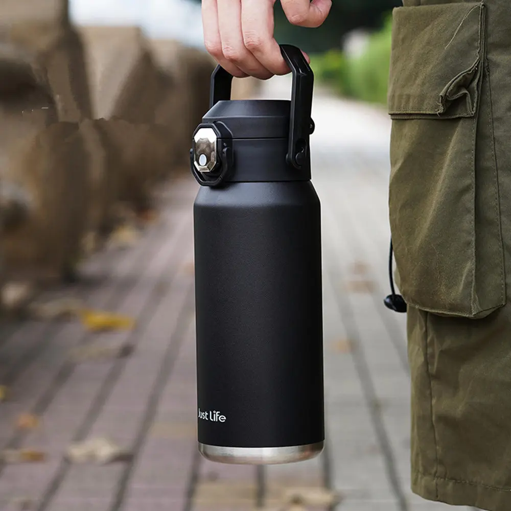 550ML Vintage Double Wall Stainless Steel Thermal Water Bottle With Handle For Outdoor Travel Camping Sports Straw Thermos
