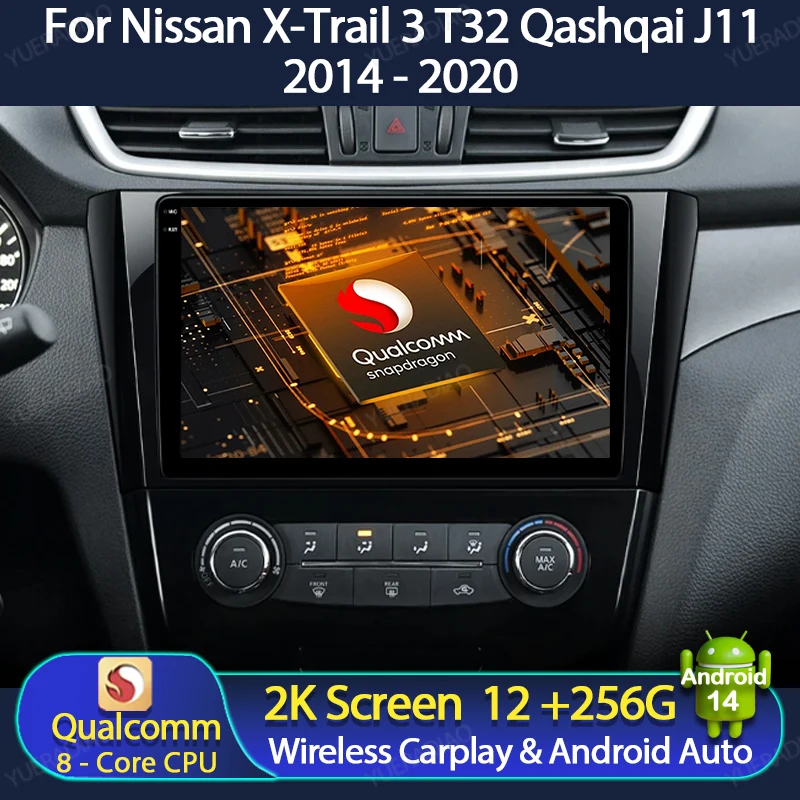 Автомобильный радиоприемник Android 14 для Nissan X-Trail 3 T32 Qashqai J11 2 2014-2020 Мультимедийный