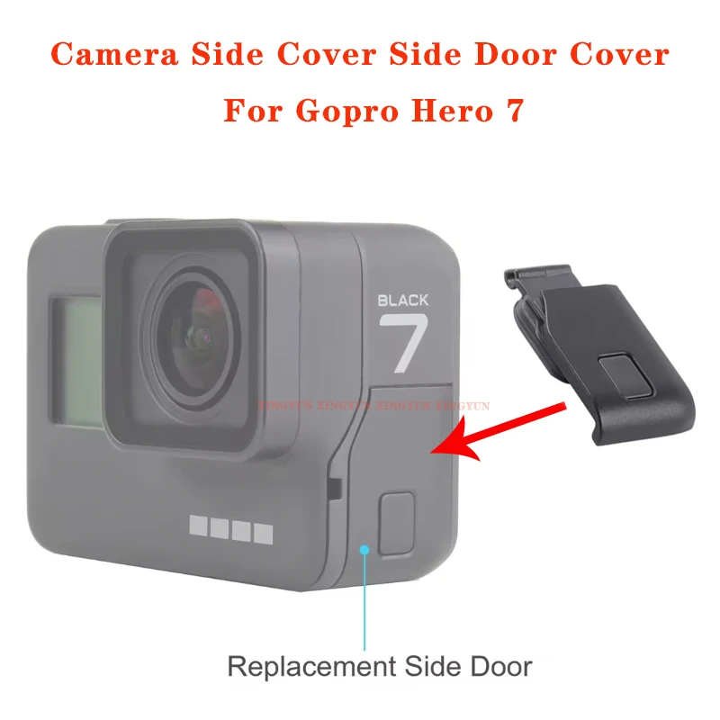 Фото Крышка боковой двери камеры для GoPro Hero7, черные запасные части для порта USB-C-для GoPro 7, черная крышка боковой двери, сменные аксессуары №1