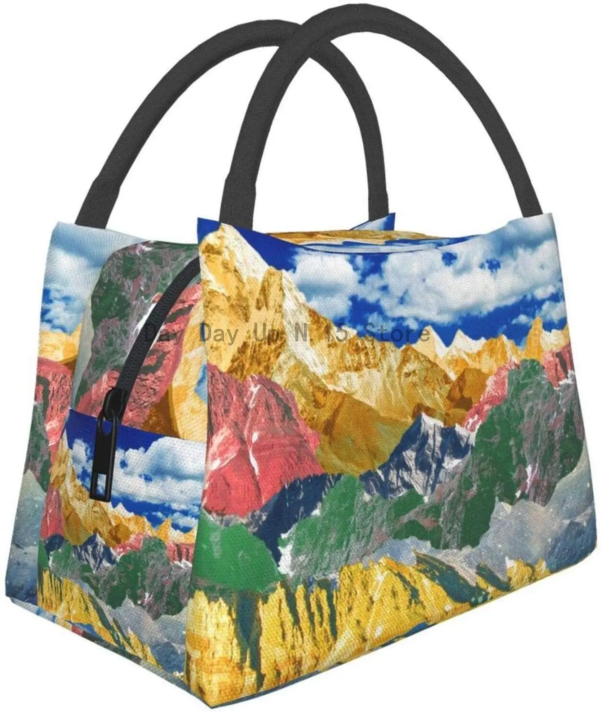 

Portable Insulated Lunch Bag, White Clouds Colorful Peaks Waterproof Tote Bag For Office School Hiking Beach Picnic Fishing