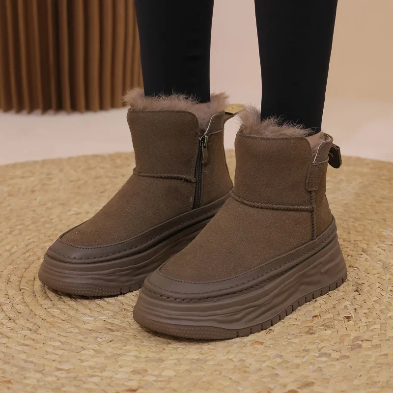 

Fur Ankle Women Snow Boots Flats Platform Warm Shoes Winter 2024 Designer Brand Suede Chelsea Boots Fashion Walking Botas Femme