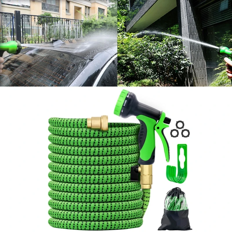 

25 49 FT Flex Water Hose Easy Storage With 10 Function Nozzle Solid Brass Fittings 3750D High Pressure Water Pipe M4YD