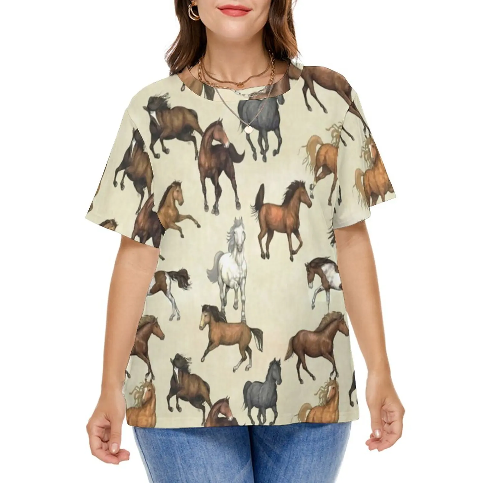 Sunset Horse T-Shirts Cool Animal Print Street Fashion T-Shirt Short Sleeves Harajuku Tshirt Pattern Clothing Plus Size 5XL 6XL