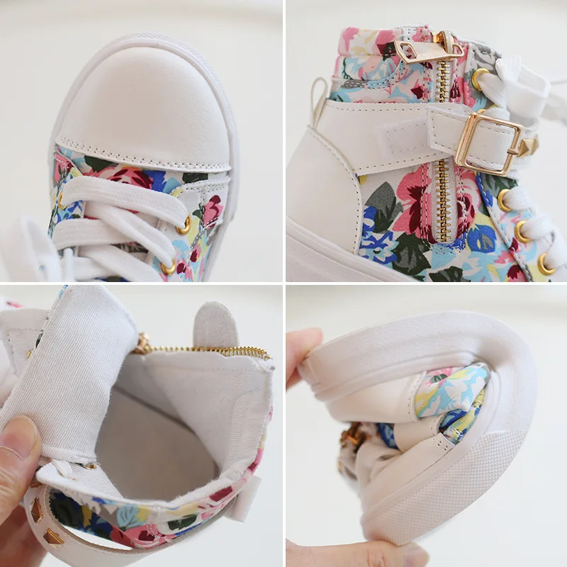 Дешевые детские туфли обувь для девочек холщовая с заклепками высокие кроссовки