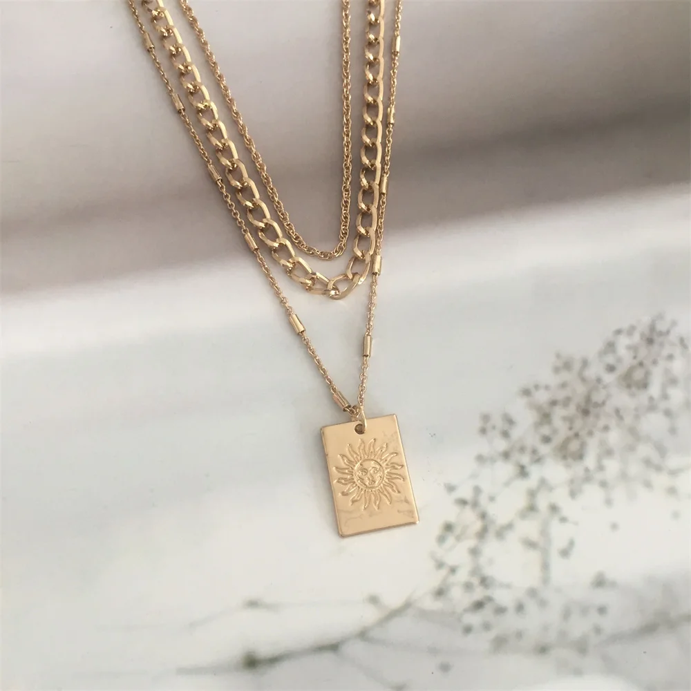 Модное мягкое ожерелье золотого цвета с квадратной гравировкой Таро и солнце