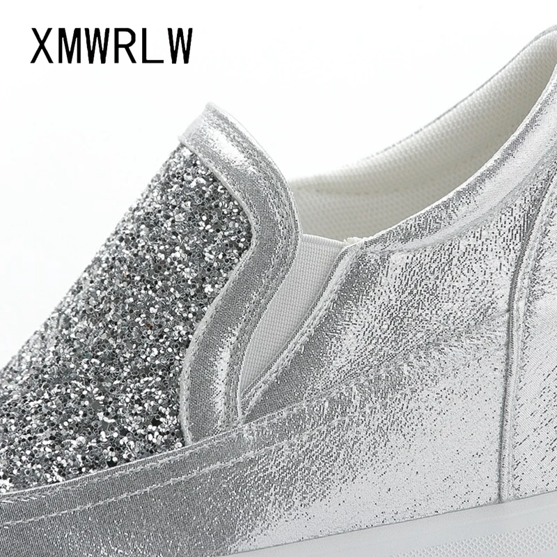 XMWRLW Fashion Sequins Loafers Women Flat Platform Shoes 2022 Spring Autumn Thick Sole Female Wedges Shoes Women Platform Loafer