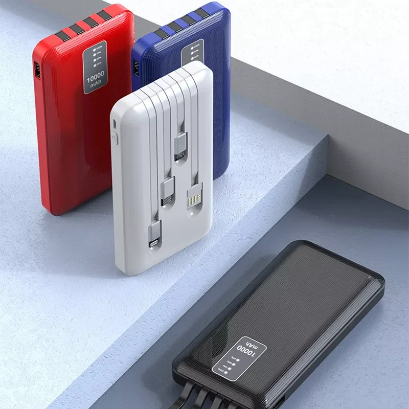 

Power Bank 10000mAh Portable Charging Poverbank Built in Cable External Battery Charger Powerbank For iPhone 12 Mi