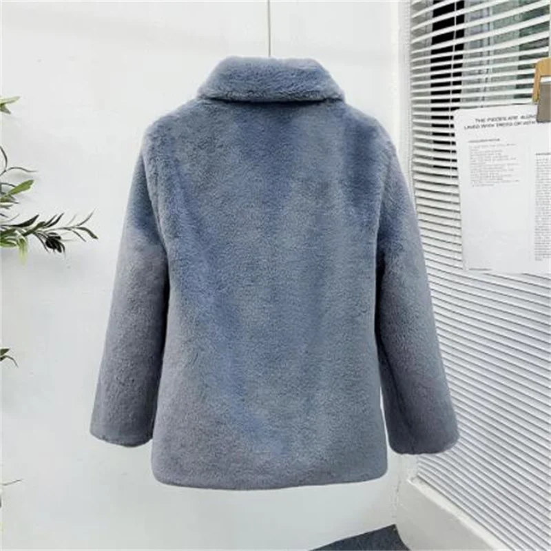 Imitation fur coat women's winter new korean lapel loose thick fur jackets pocket blue дубленка женская зимняя куртка зимняя жен