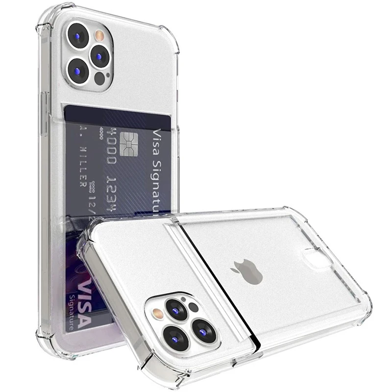 

Shockproof Transparent Phone Case For iPhone 12Mini 13 12 11Pro Max X XS XR 7 8 Plus SE 2 Soft Silicone Wallet Cover Card Holder