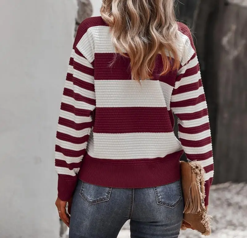 Корейский Осенний женский свитер 2024 зима Повседневный облегающий полосатый с