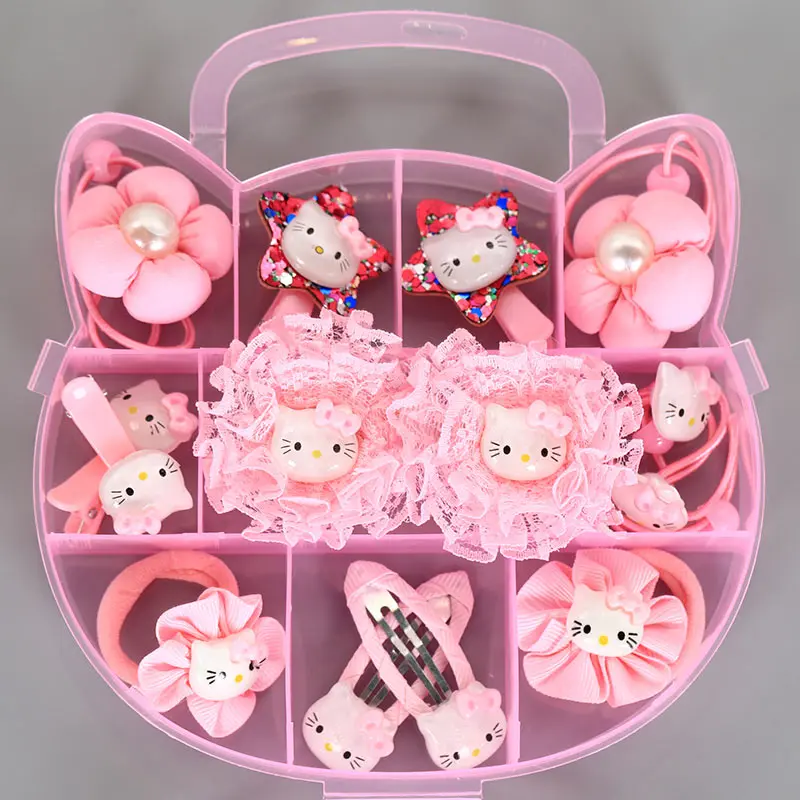 

Hello Kitty Girl Headband Barrettes Rubber Hand and Fancy Children's Hair Accessories Set Gift Box Pink Headwear