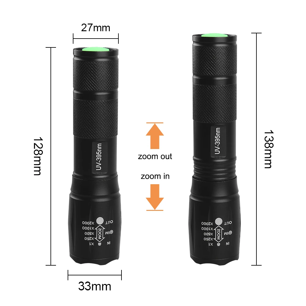 Фонарик с двумя осветительными приборами зуммируемый фонарик белый цвет UV395nm