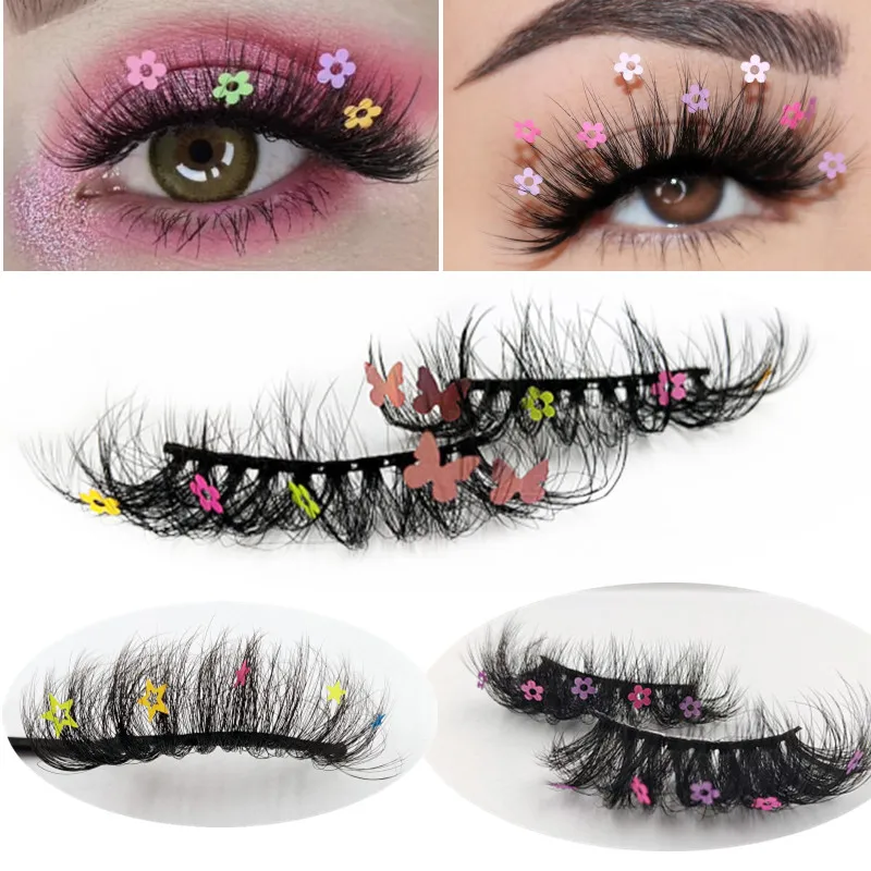 

Asiteo Bulk Full Strip Eyelashes Praty Dramatic Glitter Butterfly Flower Christmas Lashes Colored Sequins Diamond Lashes