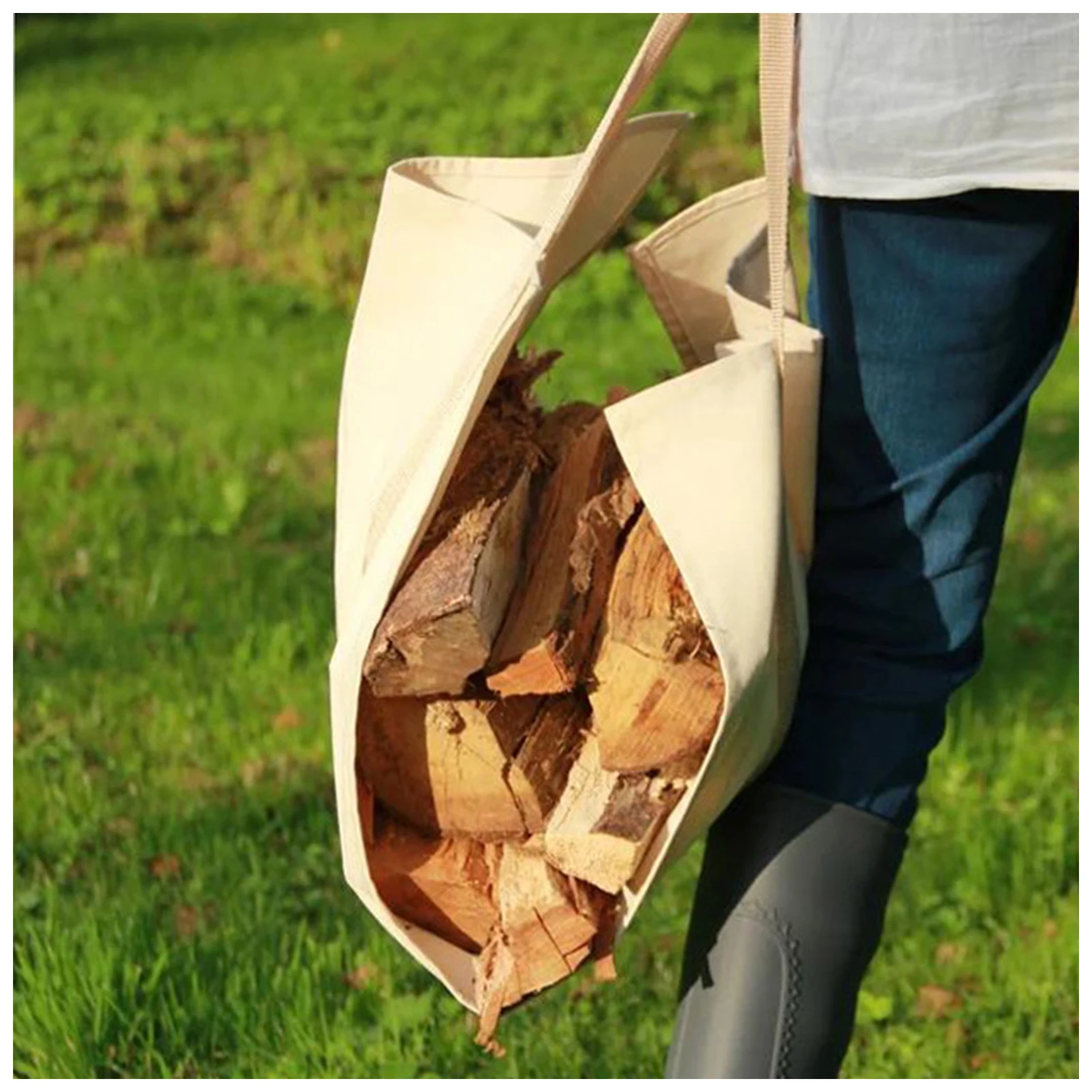 

Large Wood Storage Holder Bag Waterproof Wear Resistant Bag for Outdoor Survival Home Organization