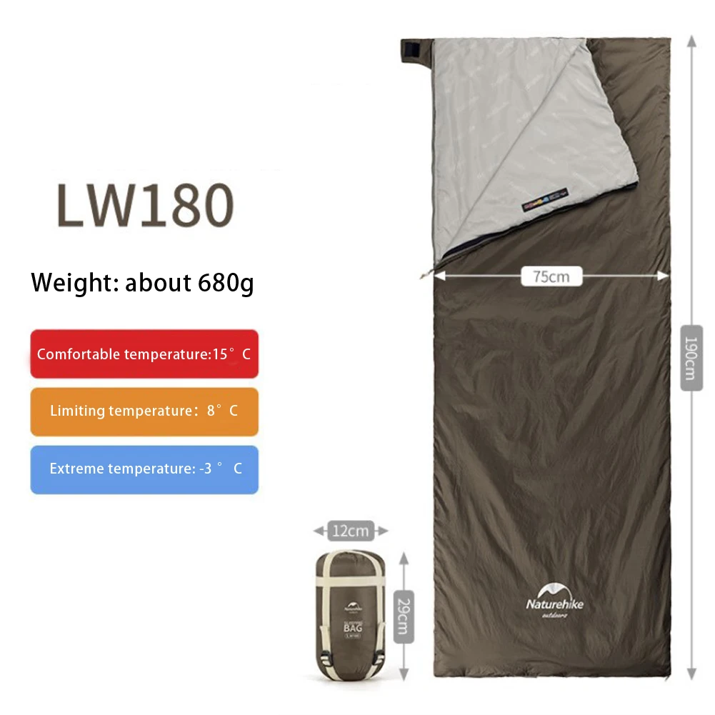 

Naturehike Camping Hiking Envelope Sleeping Bag LW180 Ultralight Waterproof Outdoor Beach Climbing Sleeping Bags Portable