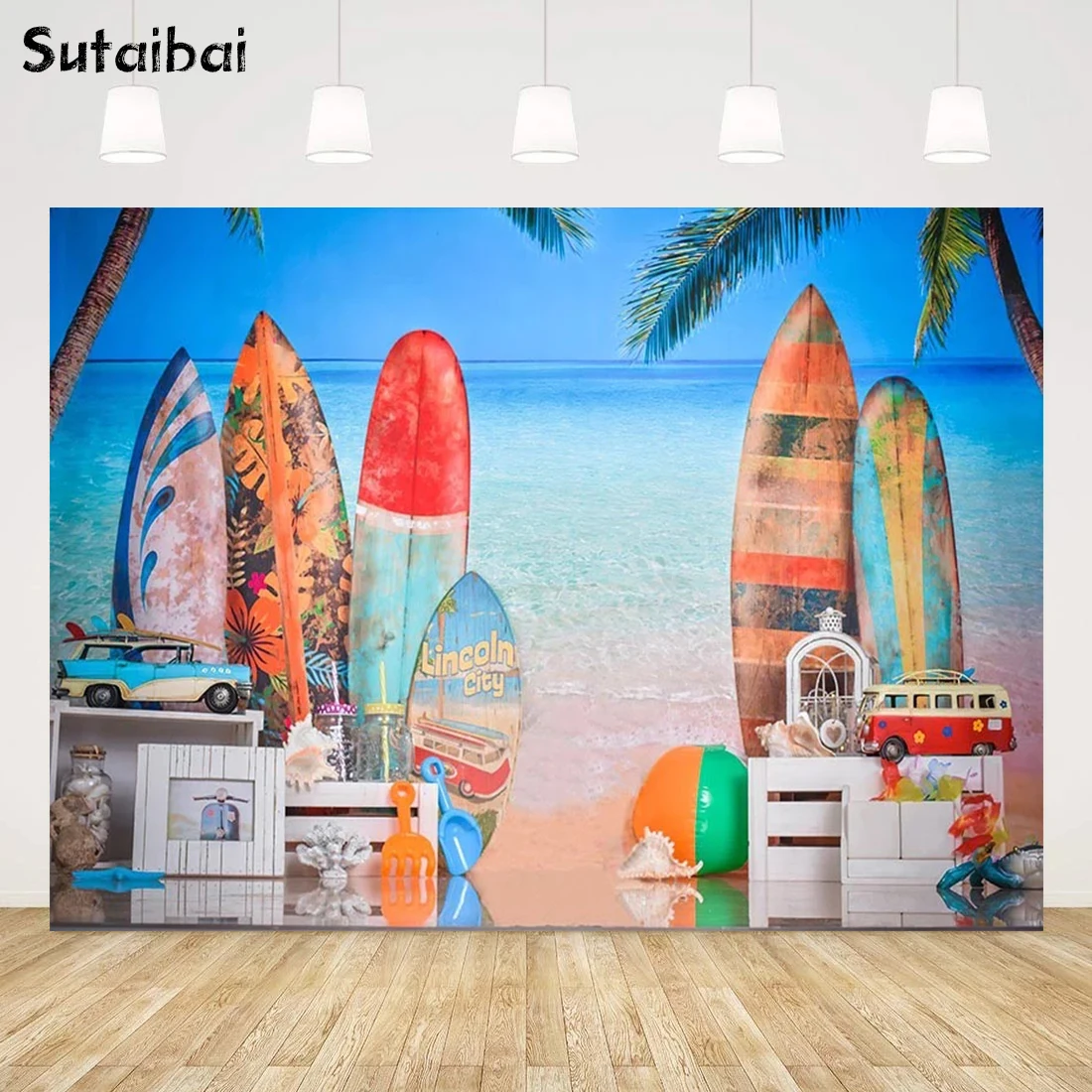 

Летний Пляжный фон для серфинга Пальма Гавайская Праздничная фотография детской фотосъемки