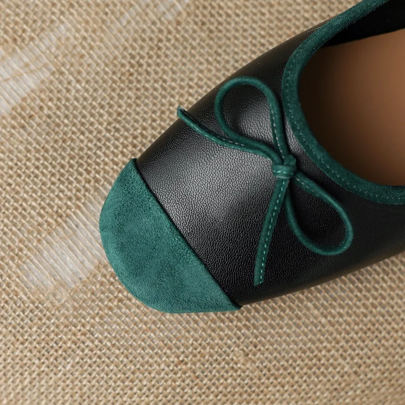 Туфли женские с круглым носком балетки бантом низкий каблук спилок повседневная