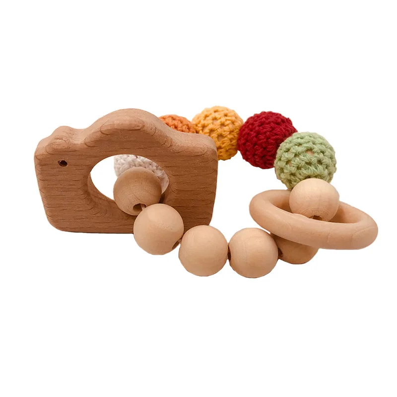 

DIY Baby Molar Toy Handmade Crochet Yarn Beads Wooden Animal Bracelet Wood Baby Gym Teething Animal Beads 13-24m M