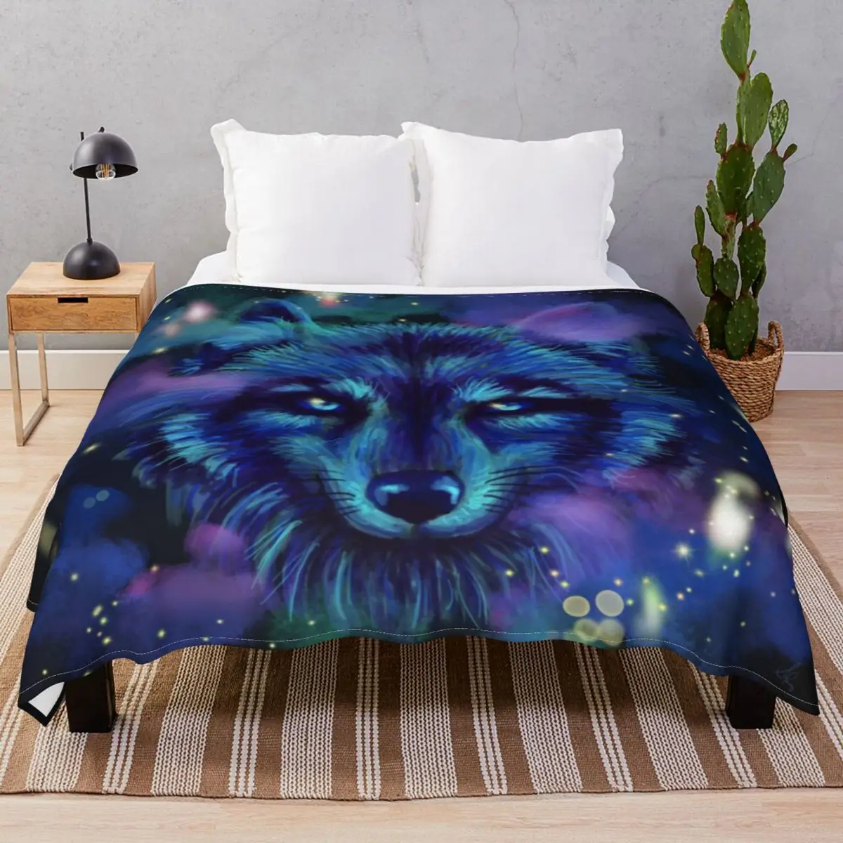 Astral Wolf Blankets Coral Fleece Print Super Soft Unisex Throw Blanket for Bed Home Couch Camp Office